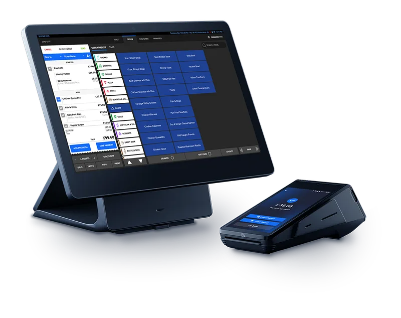 Shift4 Workstation POS with paired handheld card machine — a typical café counter setup